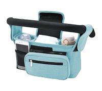 Baby Pushchair Organiser with 2 Insulated Cup Holder, Detachable Zippered Pocket, Adjustable Shoulder Strap, Large Capacity Pram Organiser for Baby Essentials, Fits Any Pram Handlebar (Blue)