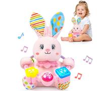 Baby Rabbit Musical Stuffed Animals Toy,Infant Bunny Bilingual Early Learning Education Toy with Light-Up Music & Crinkle,1st Easter Basket Shower Stuffers for 0 1 2 3 6 9 12 18 Month Girl,Pink