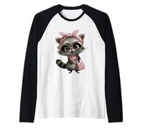 Baby Raccoon Kawaii Pink Leopard Glasses Portrait Graphic Raglan Baseball Tee