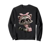 Baby Raccoon Kawaii Pink Leopard Glasses Portrait Graphic Sweatshirt