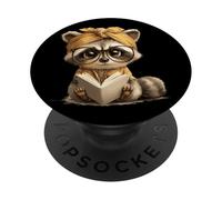 Baby Raccoon Small Book Reading Animal Lover Graphic Round PopSockets Adhesive PopGrip