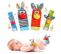 Baby Rattle Socks Wrist Strap Rattles Set, 4 PCS Handheld Rattles and Rattle Socks for Newborn Babies Boy Girl