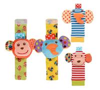 Baby Rattle Toy Wrist Bell Finder Socks Set Developmental Texture Cute Soft Animal Infant for Newborn Girls Boys 4PCS Baby Rattle Toy