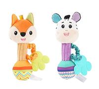 Baby Rattle Toys, 2Pcs Newborn with Molar Plush Rattle Animals Hand Grip Educational Toy Newborn Baby Gifts 0 3 6 9 12 Months (Fox+Zebra)