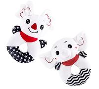 Baby Rattles 0-6 Months, 2Pcs Rattle Toys for Newborn Baby Rattles 0-3 Months, Black and White Soft Sensory Toys, Elephant/Koala Plush Rings Infant Boys Girls Shower Gift