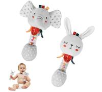 Baby Rattles 0-6 Months, Sensory Stuffed Animals Toys for Babies, Soft Plush Hand Rattle with Bell Sound for Baby, Birthday Gifts for Newborn Infant Toddlers Girl Boy - Elephant & Rabbit
