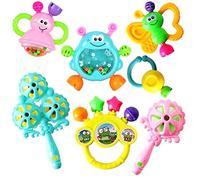Baby Rattles, Seven-Piece Cartoon Rattle Toy, Baby Sensory Toy with Sound, Shipped Randomly (Colorful)