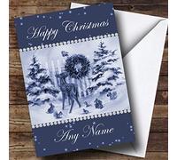 Baby Reindeer Snow Scene Blue Personalised Christmas Card | Christmas Card | Modern Christmas Card