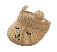 Baby Roll-up Straw Visor Hat Sun Hat, Kid Toddler Wide Brim Cute Bunny Ponytail Summer Beach Sun Hat Adjustable for 1-4 Years, Brown, 1-4 Years
