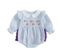 Baby Romper Halloween Baby Girls Long Sleeve Bodysuit Cute Collar Casual Jumpsuit for Infant Toddler Autumn Fashion Newborn Onesies Comfortable Stretchy for 3-18 Months(Light Blue, 3-6 Months)