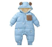 Baby Rompers Boys Girls Winter Jumpsuit Fuzzy Warm Hooded Romper Outerwear Sleepwear Cartoon Sleepsuits Boy Girl Clothes Outfits 0-12 Months Blue