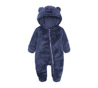 Baby Rompers Newborn Girls Boys Zipper Hooded Jumpsuit Autumn Winter Flannel Cartoon Sleepsuits Romper for Unisex Fall Animal Outfit Outfits 0-12 Months Blue