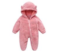 Baby Rompers Newborn Girls Boys Zipper Hooded Jumpsuit Fleece Long Sleeve Romper One Piece Hoodie Winter Warm Outerwear Sleepwear Toddler Halloween Costume Cartoon Outfits 0-12 Months Pink