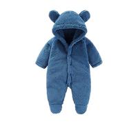 Baby Rompers Newborn Girls Boys Zipper Hooded Jumpsuit Fuzzy Warm Romper Outfits Cartoon Sleepsuits Clothing Gift 0-12 Months Blue