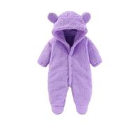 Baby Rompers Newborn Girls Boys Zipper Hooded Jumpsuit Fuzzy Warm Romper Outfits Cartoon Sleepsuits Clothing Gift 0-12 Months Purple