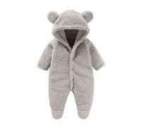 Baby Rompers Newborn Girls Boys Zipper Hooded Jumpsuit Fuzzy Warm Romper Outfits Cartoon Sleepsuits Clothing Gift 0-12 Months Grey