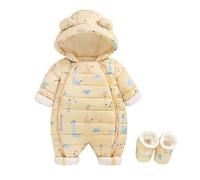 Baby Rompers Newborn Winter Hooded Romper Fuzzy Warm Outerwear Sleepwear Cotton Pajamas Funny Cosplay Zip-Up Jumpsuit Infant Outfit Yellow