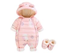 Baby Rompers Newborn Winter Hooded Romper Fuzzy Warm Outerwear Sleepwear Cotton Pajamas Funny Cosplay Zip-Up Jumpsuit Infant Outfit Pink