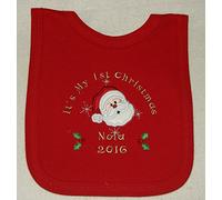 Baby’s 1st Personalised Santa Applique Christmas Bib. (Red)