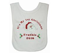 Baby’s 1st Personalised Santa Applique Christmas Bib. (White)