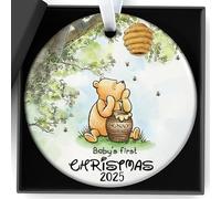 Baby’s first christmas Decorations Cute Yellow Bear Is Holding Honey Personalised Christmas Ceramic baubles Sign Plaque Gifts For Newborn, Infant, Boy, Girl For Home Ornament Garden Creatives Decor