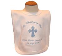 Baby’s Personalised Christening/Baptism/Naming Day Cross Bib (Blue)
