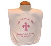 Baby’s Personalised Christening/Baptism/Naming Day Cross Bib (Pink)