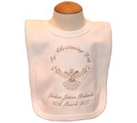 Baby’s Personalised Christening/Baptism/Naming Day Guardian Angel Bib (Silver)