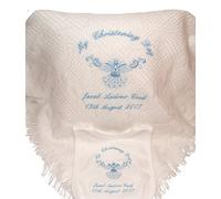 Baby’s Personalised Christening/Baptism/Naming Day Guardian Angel Shawl & Bib Set (Blue)