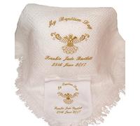 Baby’s Personalised Christening/Baptism/Naming Day Guardian Angel Shawl & Bib Set (Gold)