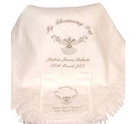 Baby’s Personalised Christening/Baptism/Naming Day Guardian Angel Shawl & Bib Set (Silver)