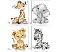 Baby Safari Animals Nursery Wall Decor,Framed Watercolor Woodland Cute Animal Canvas Print Posters Gifts for Living Room Boys Girls Bedroom Decorations(Set of 4,8 x10inch)