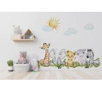 Baby Safari Animals Watercolour Wall Sticker Decals Nursery Bedroom Mural Lion Elephant - Large Belle Impression