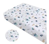 Baby Safe Next To Me Fitted Sheet Crib Mattress Protector 120 x 60 cm, 100% Organic Cotton Oeko-Tex Certified Children's Mattress Protector | Blue Deer