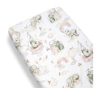 Baby Safe Next To Me Fitted Sheet Crib Mattress Protector 120 x 60 cm, 100% Organic Cotton OEKO-TEX Certified Mattress Protector Children|Elephant