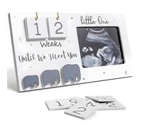 Baby Scan Photo Frames, Baby Sonogram Picture Frame with Countdown Weeks Calendar 9.5'' x 5'', Mum to be Gifts, Baby Announcement Gifts, Wooden Photo for Pregnancy Milestones and Announcement Gifts