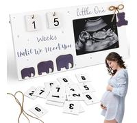 Baby Scan Photo Frames Pregnancy Announcement Gifts, Wooden Ultrasound Photo Frame with Countdown Weeks, 1 Bear & 2 Hanging Rope Decorations, Pregnancy Announcement, Mum to Be Great Pregnancy Gift