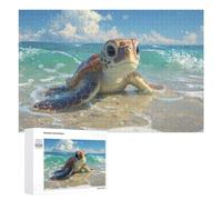 Baby Sea Turtle on Beach - Displayable Picture Puzzle, 1000 PCS, Seasonal Gift, for Mindful Indoor Entertainment