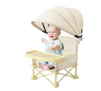 Baby Seat Booster Folding Toddler Dining Chair with Canopy and Removable Tray, Portable Baby Travel Seat Booster for Indoor Outdoor Camping Beach Lawn