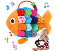Baby Sensory 0-3 0-6 Toys Months, 2 in 1 Baby Music Fish Tummy Time Toy & High Contrast Black and White Toy, Babies Newborn Toys 0 3 6 Months with Mirror Crinkle Rattle, Infant Shower Gifts