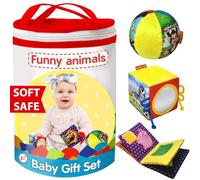 Baby Sensory Toy Gift Set 3+ Months - Magdum - Activity Cube Sensory Ball & Crinkle Cloth Book - Early Learning Toys for Infants - Developmental Toy for Fine Motor Skills - Safe Soft Baby Gift