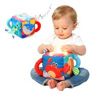 Baby Sensory Toys 6-12 Months, Tummy Time Toys Interactive Music Plush Toy | Light Up Tap Drum & Crinkle Paper, Baby Educational Activity Cube for 1 2 3 Year Old, 1st Birthday Gifts for Girls Boys