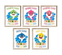 Baby Shark Art Prints, Set of 5 (8 inches x 10 inches), Nursery Wall Art Stuff Decor, Wall Poster for Baby Shower Decorations, Baby Bedroom, Kids Playroom, Mommy Daddy Grandma Grandpa (UNFRAMED)