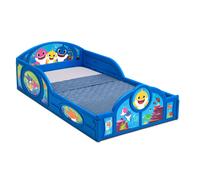 Baby Shark Plastic Sleep and Play Plastic Toddler Bed with Attached Guardrails by Delta Children Blue