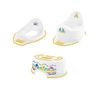 Baby Shark Potty Training Toilet Seat, Plus Step Stool, Lightweight, Anti-Stick, Wipe Clean Portable Seat 18M+ Toddler Toilet Range 3 Piece Set for Kids