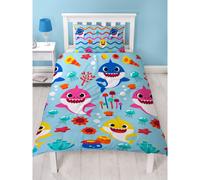 Baby Shark Rainbow Reversible Single Duvet Cover Set - 2 Designs Included, Pillowcase, Official Merchandise, Blue Microfibre