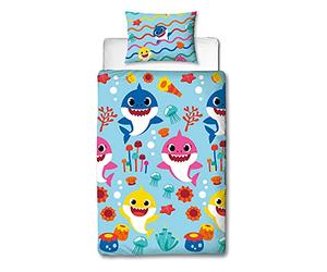 Baby Shark Song Reversible Duvet Cover Set with Matching Pillow Case Blue