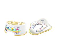 Baby Shark Step Stool Plus Baby Shark Padded Seat, Kids Toilet Training, Detachable Cushion, Lightweight, Anti-Stick Portable Seat 18M+ Toddler Toilet Range Yellow