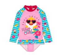 Baby Shark Swimsuit for Girls | Baby Toddlers Pink Blue Mommy Daddy Grandma Grandpa Shark Family Song Swimming Costume | Long Sleeve with Frill Skirt