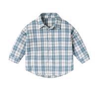 Baby Shirt Men's Spring and Plaid Children's Stylish Top Long Sleeved Cotton Outfit Winter Jacket Fleece (Blue, 6-12 Months)